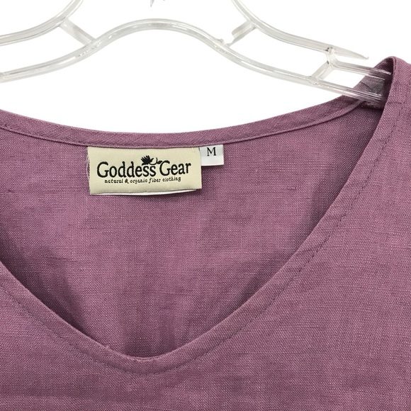 Goddess Gear 100% Linen Dress Ruffle Hen V Neck Casual Lavender Medium Boho - Picture 3 of 5
